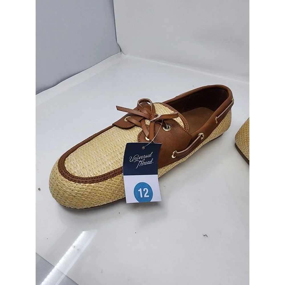 Universal Thread Womens Woven Boat Shoes Brown Straw Casual Size 12